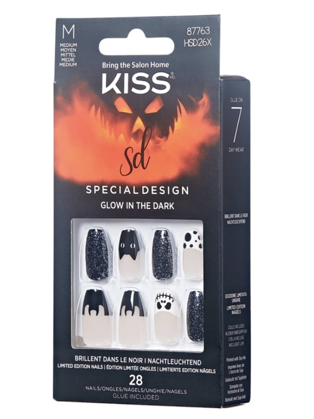 KISS Special Design Glow in the Dark Halloween Medium Nails - Here's Johnny